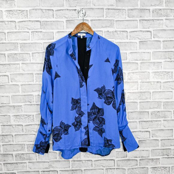 REISS Women's Harris Floral Print Blouse in Blue Size 4 oversize Drapey fit - Picture 6 of 14